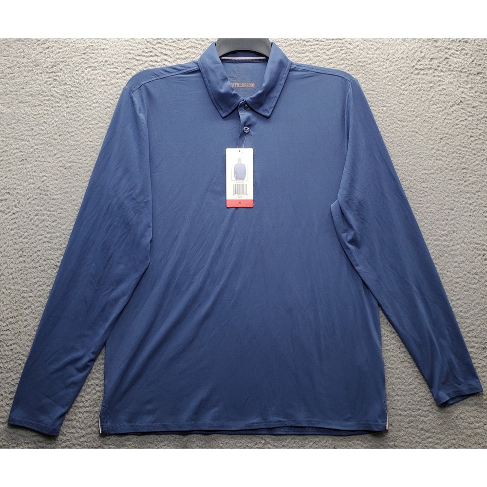 Original Weatherproof Vintage Polo Shirt Mens Medium Blue Long Sleeve Popover